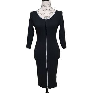 VENUS Black Contrast Trim 3/4 Sleeve Round Neck Keyhole Back Shift Dress Size XS